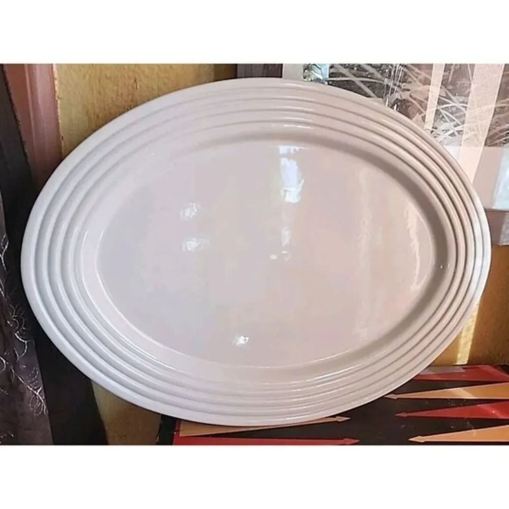 PAMPERED CHEF NEW TRADITIONS COLLECTION STONEWARE WHITE IVORY VANILLA‎ PLATTER